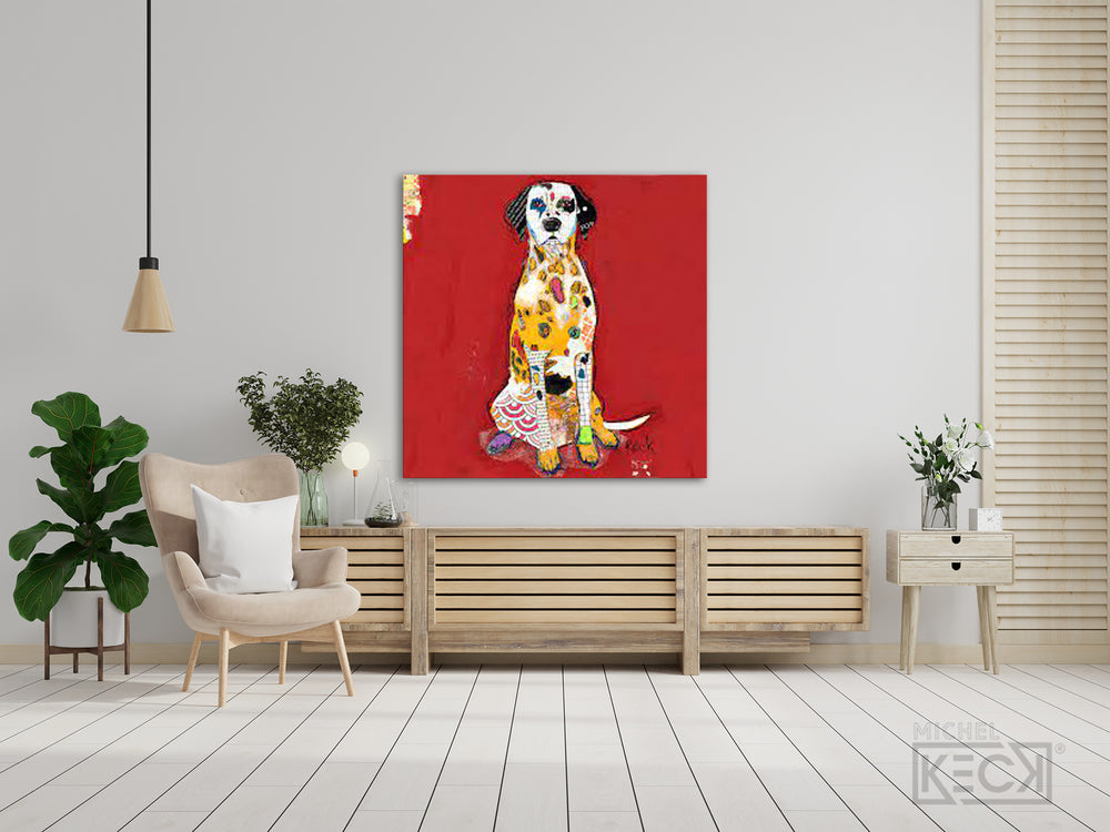 dog art prints on canvas.  dalmation dog art canvas prints. colorful dog art print