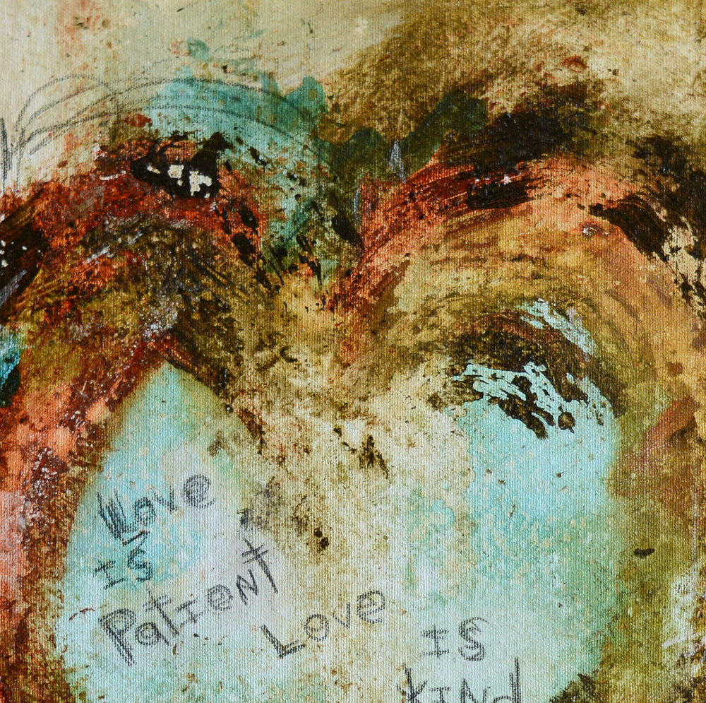 SCRIPTURE ART. Abstract Heart Art Print with 1 CORINTHIANS 13 LOVE IS PATIENT # 081602