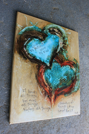 SCRIPTURE ART. Abstract Heart Art Print with 1 Corinthians 13 Verse. Love Never Fails Abstract Art Print.