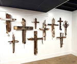 Vintage Industrial Cross Art Assemblages Created With Found Objects, Recycled Items and Repurposed Junk
