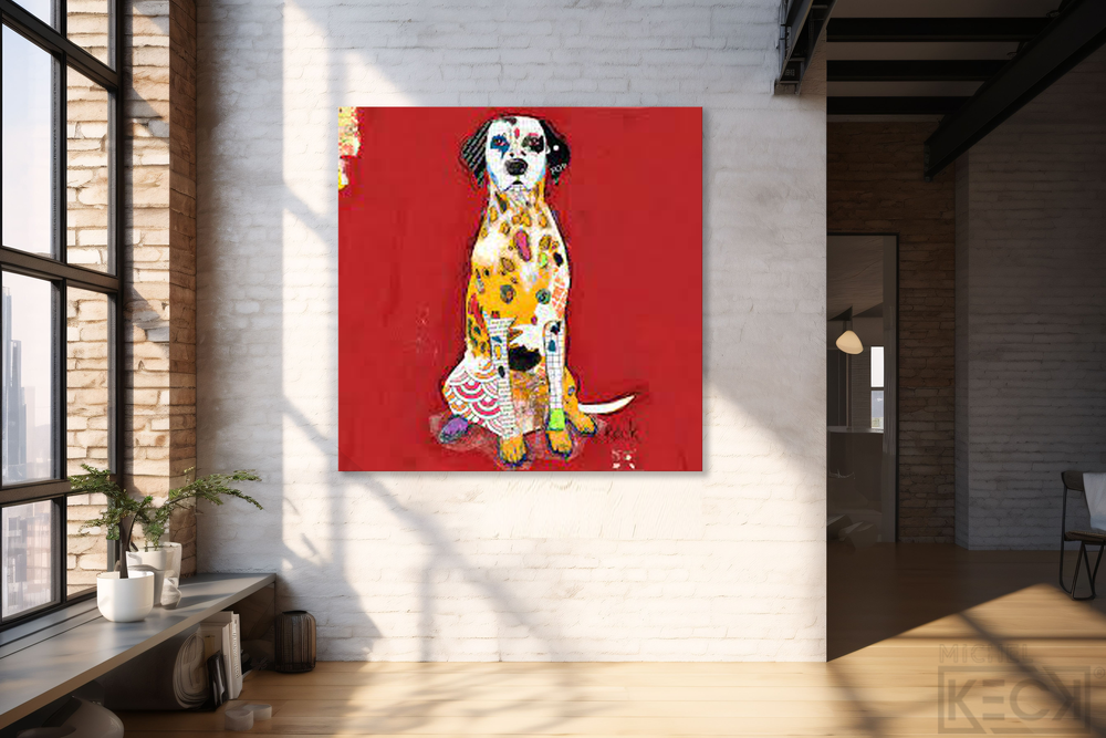 Colorful dog art print on canvas . modern dalmation dog art