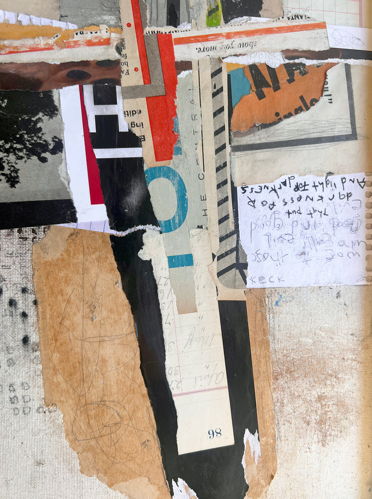 #022402 Isaiah 5:20 <br> Original Abstract Cross Art<br> Collage On Reverse Canvas