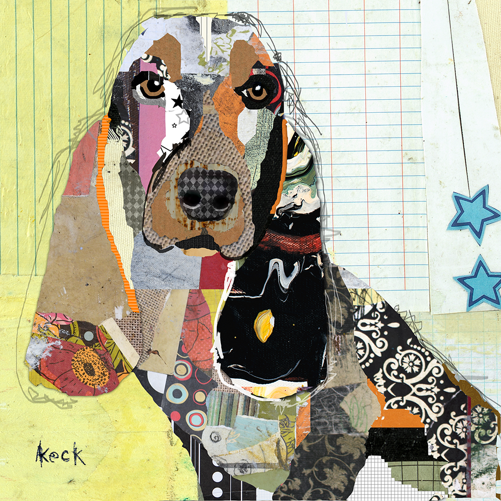 Basset hound dog art prints.  Colorful art of basset hound dogs.  Basset hound canvas art prints by Michel Keck