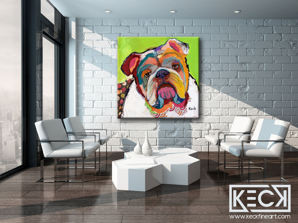 
                
                    Load image into Gallery viewer, American Bulldog Colorful Art Prints on Canvas. American Bulldog art. American Bulldog collage art on canvas.  Pet Portraits of American Bulldogs
                
            