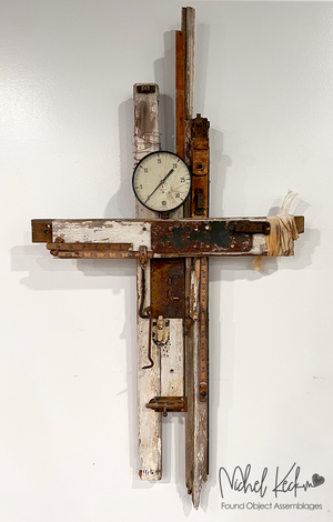found object cross art assemblage | junk art cross |  steampunk cross art assemblage