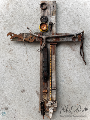 reclaimed vintage cross assemblage, found object art