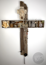 Found Object Cross Art ASsemblages.  Crosses made out of junk, reclaimed wood and found objects. Found Object Art Gallery