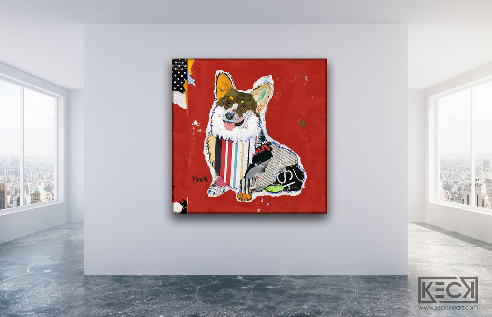 Corgi Art. Colorful Corgi Collage, Abstract and Pop dog art. Corgi art prints on canvas and paper