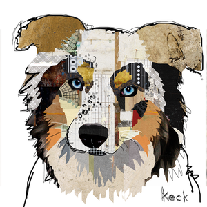 AUSTRALIAN SHEPHERD ART.  Australian shepherd dog art prints and paintings.  Michel Keck  Dog Art Prints. Colorful and Modern Dog Art Collages works of Michel Keck