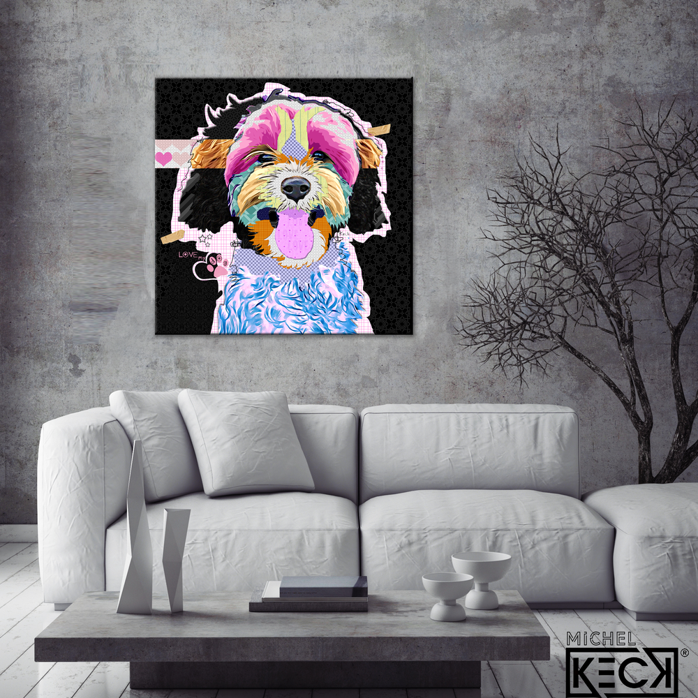 Dog Art canvas prints for sale direct from artist. Upscale, large, colorful dog art prints.