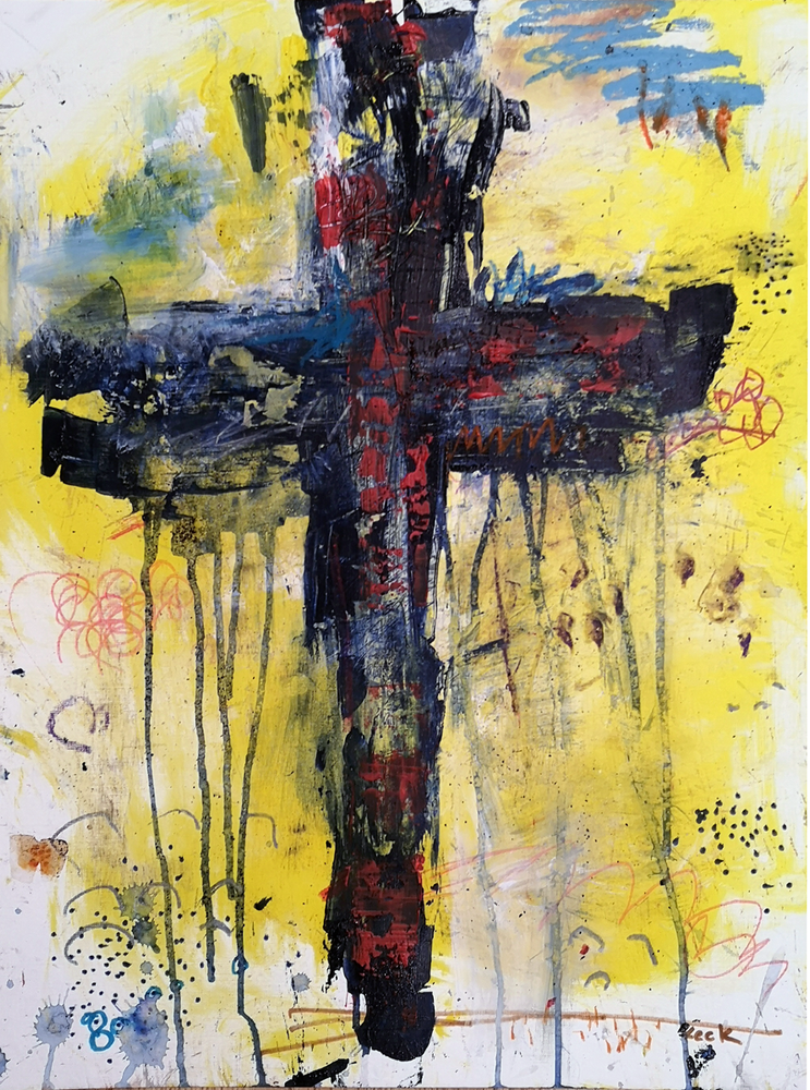 Original Cross Art Paintings - abstract Christian inspired art by Michel Keck