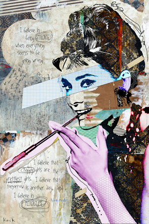 AUDREY HEPBURN ART PRINTS:  Mixed media Audrey Hepburn collage art print.