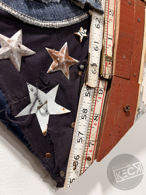 
                
                    Load image into Gallery viewer, FLAG HEARTS:  Patriotic Art. American Flag Hearts made from found objects
                
            