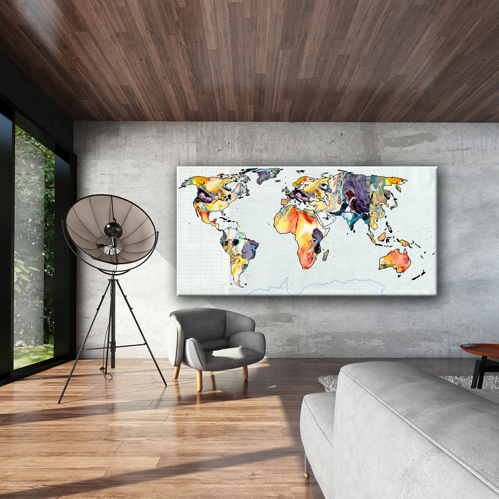 
                
                    Load image into Gallery viewer, MIXED MEDIA ART Canvas Print of World Map 1
                
            