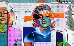 
                
                    Load image into Gallery viewer, MARILYN MONROE ART PRINTS:  Modern art prints of Marilyn Monroe. Pop art prints of Marilyn Monroe.  Abstract collage art print of Marilyn Monroe.  Large marilyn monroe art prints on canvas.
                
            