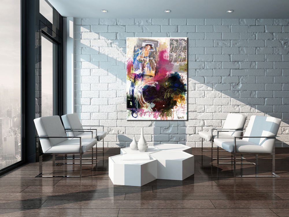 Oversized mixed media art prints on canvas for upscale interiors