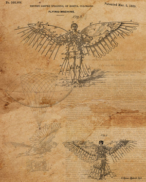 VINTAGE PATENT DRAWING of Flying Machine Steampunk Icarus Canvas Print