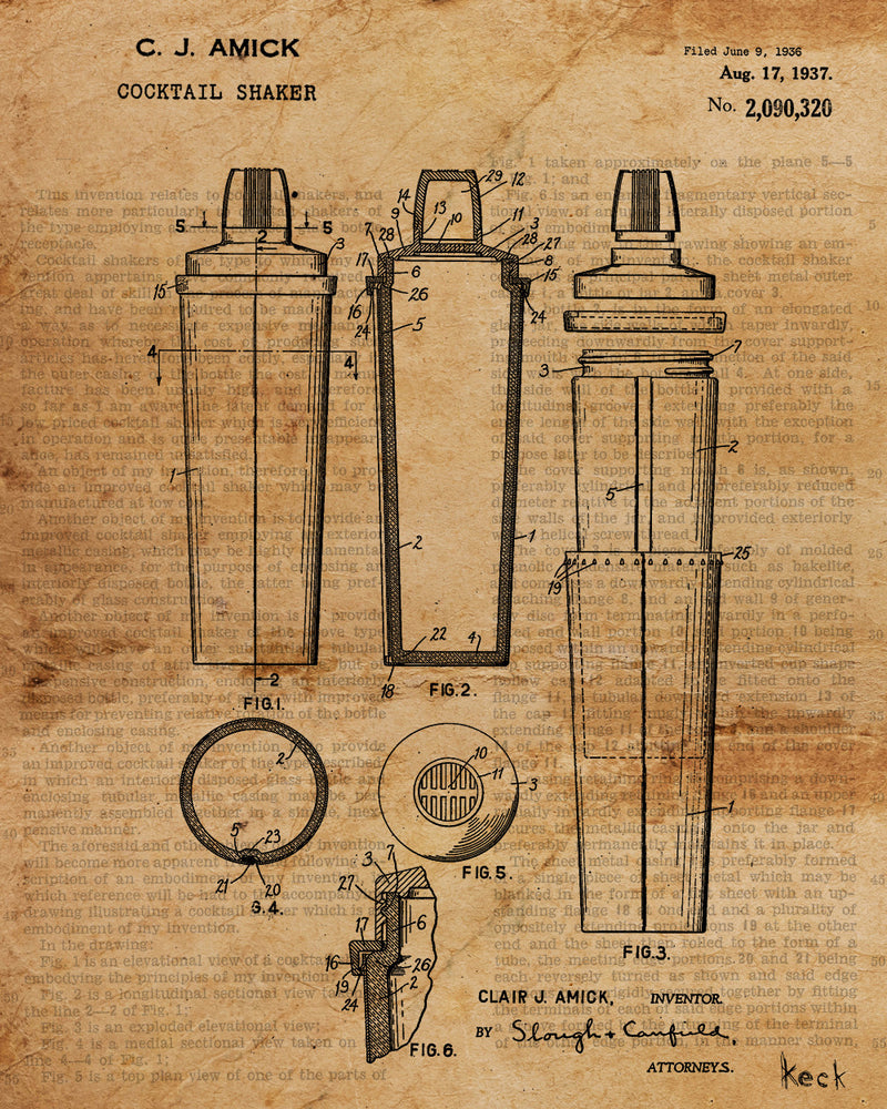 
                
                    Load image into Gallery viewer, VINTAGE PATENT DRAWING of Cocktail Shaker Canvas Print
                
            