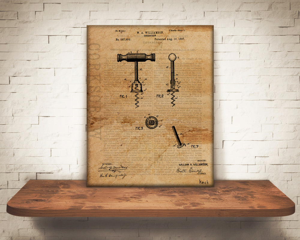 
                
                    Load image into Gallery viewer, VINTAGE PATENT DRAWING of Corkscrew Canvas Print
                
            