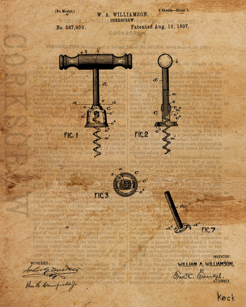 
                
                    Load image into Gallery viewer, VINTAGE PATENT DRAWING of Corkscrew Canvas Print
                
            