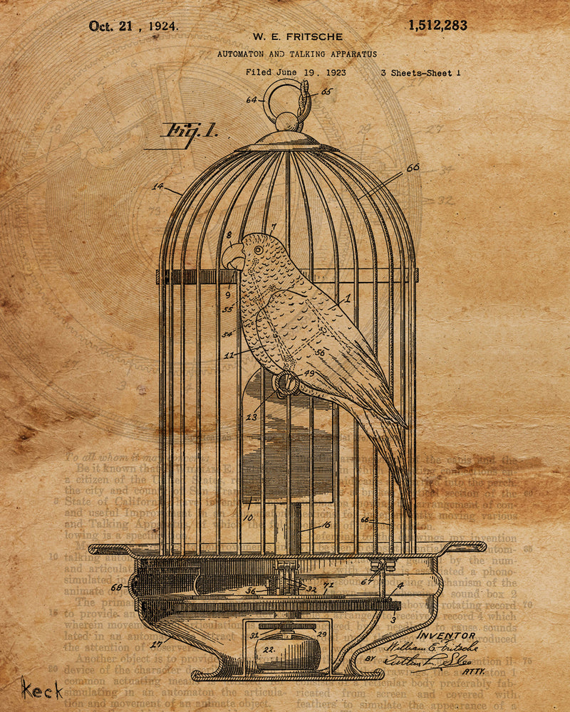 VINTAGE PATENT DRAWING of Mechanical Bird Canvas Print