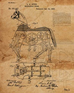 VINTAGE PATENT DRAWING of Mechanical Toy Horse Canvas Print
