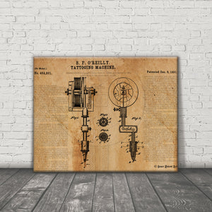 
                
                    Load image into Gallery viewer, VINTAGE PATENT DRAWING of Tattoo Machine Canvas Print
                
            