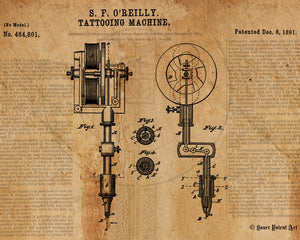 
                
                    Load image into Gallery viewer, VINTAGE PATENT DRAWING of Tattoo Machine Canvas Print
                
            