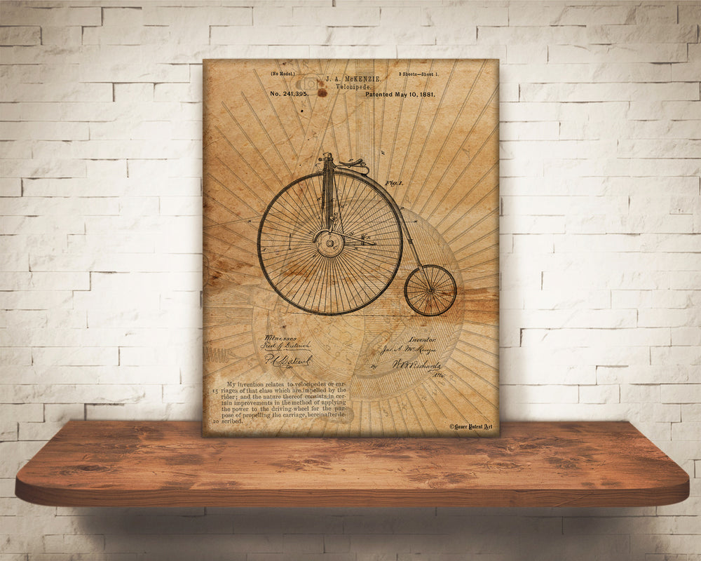 VINTAGE PATENT DRAWING of Velocipede Canvas Print