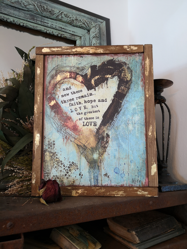 #602089 I Corinthians 13:13<br> Faith, Hope & Love Heart <br> Wood Art Print